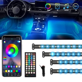 NOVSIGHT Car LED Tape Light, 72 LEDs, Car Illumination, Interior Decoration, Waterproof, High Brightness, RGB, 8 Color Switching, Ambient Light, Mode Light, Starry Sky, Lamp, Remote Control, App