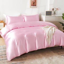 HOdo Home Satin Duvet Cover King Size, 3 Piece Silk Like Comforter Cover, Ultra Soft and Breathable Bedding Set with Zipper Closure & Corner Ties