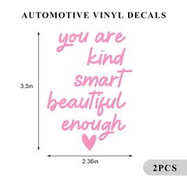 BWBWND 2PCS Mirror Affirmations Decals, 2.4x3.3 Inch You are Kind Smart Beautiful Enough Vinyl Stickers, Positive Affirmation Decal Inspirational Quotes Decor for Windshield Window Wall (Pink)