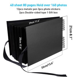 Yibaodan Photo Albums, Scrapbook Photo Albums with 12 Metallic Marker Pens DIY Memory Album 80 Pages A4 Craft Paper 12.6x8.1inch for Family Wedding Anniversary Baby Gift