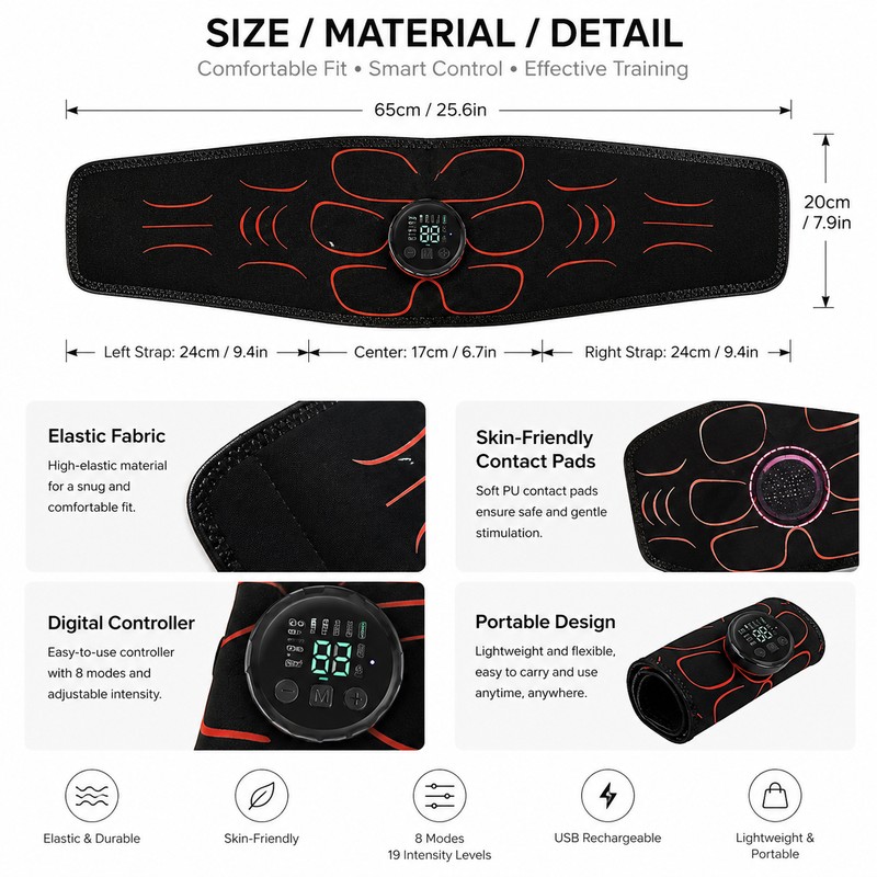 EMS Abdominal Trainer Belt for Home Fitness – USB Rechargeable
