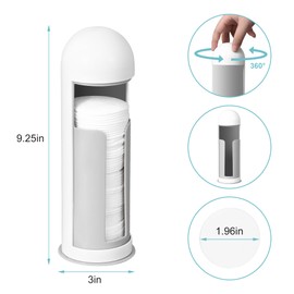 bodkar Cosmetic Cotton Pad Rounds Holder with Rotating Lid, Cotton Pads Dispenser Modern White Plastic Organizer Storage