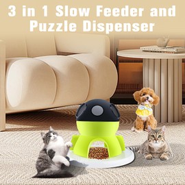 HOSUKKO Interactive Cat Puzzle Feeder,3 in 1 Intelligence Brain Stimulation Game Cat Treat Puzzle Toy and Slow Feeder Enrichment Toys for Indoor Cats Dogs (Green)