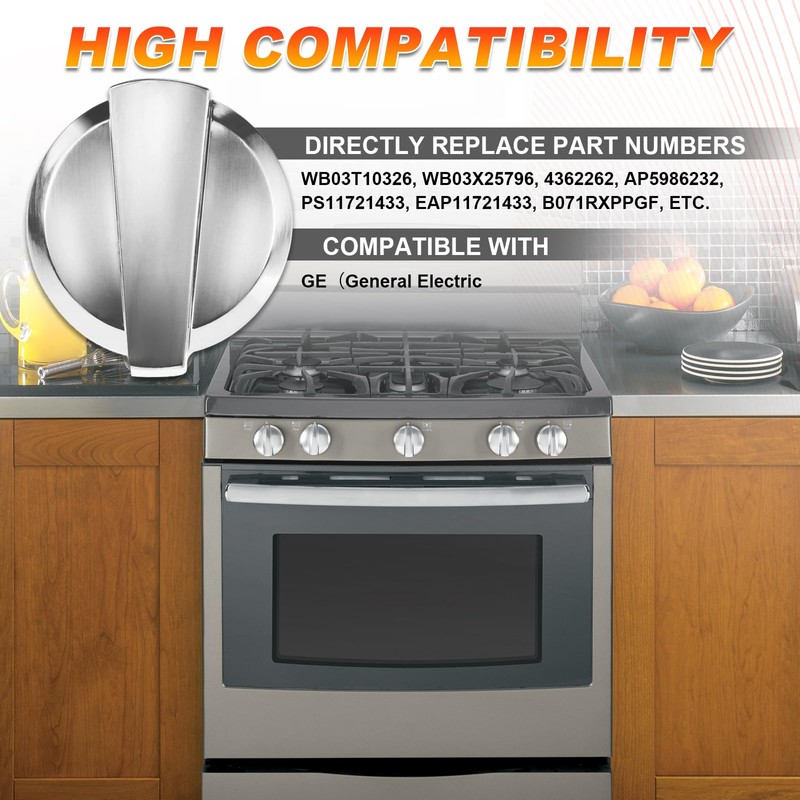 MOOTVGOO 5 Pack WB03X25796 Stainless Steel Stove Knobs Compatible with