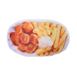 United Labels Currywurst & Pommes Kissen Schale Pommesschale Mantaplatte Dekokissen Sitzkissen Zierkissen 50 x 30 cm