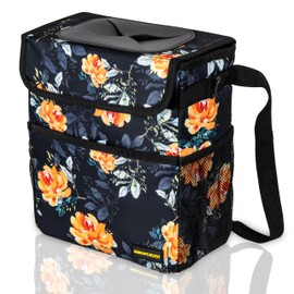 SIBOFUEGO - cubeta de basura para coche con tapa, a prueba de fugas, bolsa de basura para coche, impermeable, con bolsillos de almacenamiento, organizador plegable multiusos, 2 galones (flor)