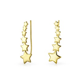 USA Patriotic Celestial Shooting Star Ear Pin Climbers Earrings For Women Teen Wrap Crawlers 14K Gold Plated .925 Sterling Silver