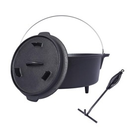 4.5 Quart Pre-Seasoned Cast Iron Dutch Oven with Skillet Lid and Lid Lifter, Outdoor Camping Pot for Fireplace Cooking, BBQ, Baking, and Campfire (12 Quart)