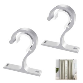 2 x Aluminium Alloy Curtain Pole Brackets Heavy Duty Universal Hooks for Rods Diameter 25-28mm Easy Installation for Closet and Wardrobe Elegant Design - White B