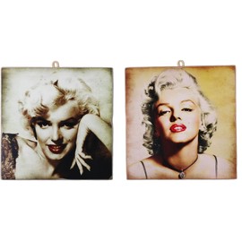 KUSTOM ART Set of 2 Vintage Famous Actors Marilyn Monroe Picture Print on Wood 23x23cm Restaurant Pizzeria Bar Hotel