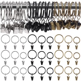 Glarks 40Pcs 35mm/1.4 Inch Sliver Curtain Rings with Clips, Rustproof Metal Drapery Curtain Hanging Rings with Drapery Clips, Decorative Curtain Rod Clips Rings Hangers for Window Door Shower Curtain