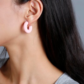 RUOFFETA Acrylic Chunky Hoop Earrings, Lightweight Thick Open Hoops Candy Color Hoop Earrings for Women(Pink)