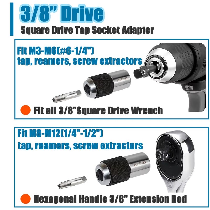 HaoTrade 2 Pcs 3/8" Drive Tap Socket Set, Screw Tap