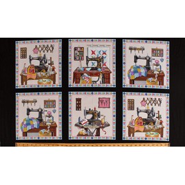 Elizabeth's Studio 23.5" X 44" Panel Sewing Machines Quilts A Stitch in Time Cotton Fabric D380.23