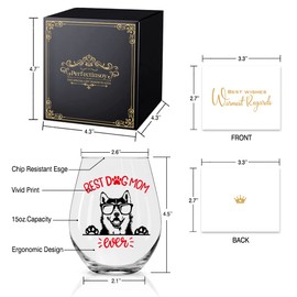 Perfectinsoy Dog Mom Ever Wine Glass with Gift Box, Cute Husky Dog Themed, Dog Lover Gifts for Her, Dog Moms, Grandma, Wife, Sister, Wine Glass Gift for Dog Lovers
