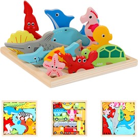 CLARITYKG Rompecabezas 3D Didáctico Infantil de 12 Piezas, Juguete Didáctico Rompecabezas Infantil Son Apilables para Ideal su Desarrollo y Estimulación Temprana(Animales Marinos)