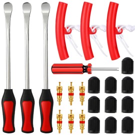 Royouzi Tyre Lever, Tyre Mounting Iron, 23 Suits, 3 x Tyre Lever Mounting Lever Tool, 3 x Wheel Rim Protectors, Tool Kit, 10 Tyre Valve Caps and Caps Tool Set for Motorcycle, Bicycle