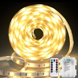 echosari LED Strip Lights Battery Operated 9.8ft 90 LED Strip Lights with Remote Timer Cuttable Lights Strip Outdoor Waterproof for Bedroom Kitchen Garden Boat (Warm White)