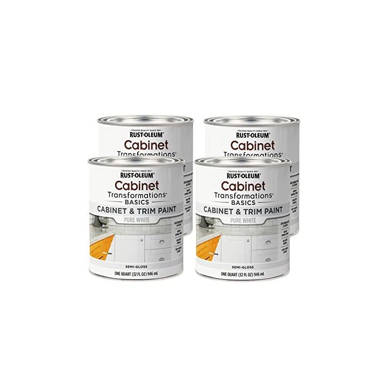 Rust-Oleum 372007-4PK Transformations Basics Cabinet & Trim Paint, Quart, Pure