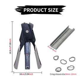 Hog Ring Pliers Kit C-type with 3000pcs Nails Spring C7 Hog Rings Gun C-type Clip Installation Equipment Tool for Auto Feed Animal Fence Fastener Staple Plier Nailer Mattresses (Black + Grey)