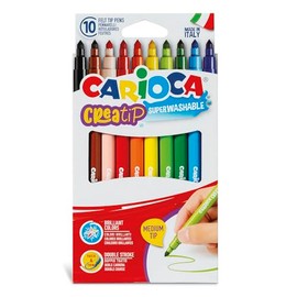 Carioca Creatip Washable Markers for Kids – 10 Assorted Colors, Medium Tip, Super Washable, Non-Toxic Ink, School & Art Supplies, Made in Italy