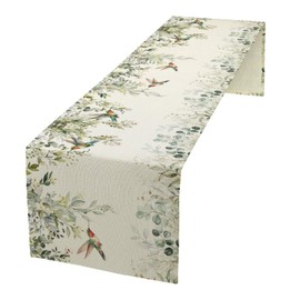 XBDDZSW Hummingbird Spring Floral Table Runner,Watercolor Flower Plant Butterfly Hummingbird Nature Theme Pattern Printed Linen Table Runner for Home Kitchen Dining Table Decoration,13x90 Inch