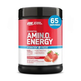 Optimum Nutrition Amino Energy Powder Plus Focus, with BCAA, Electrolytes, and Caffeine, Strawberry Burst, 65 Servings (Packaging May Vary)