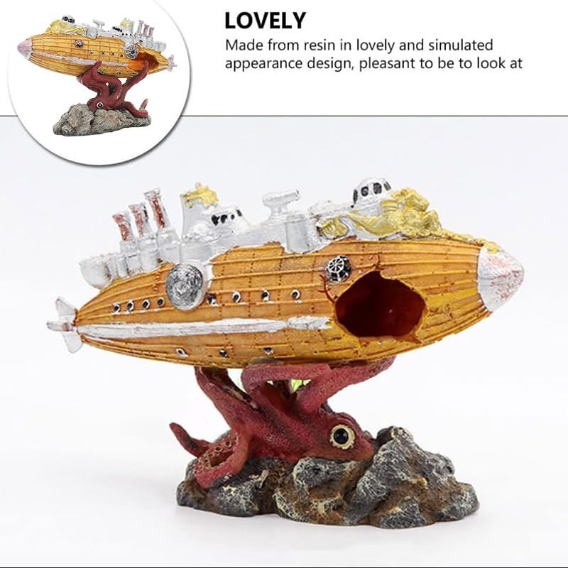 AIMALL Submarine Aquarium Ornament, Resin Fish Tank Decoration, Hollow Shipwreck