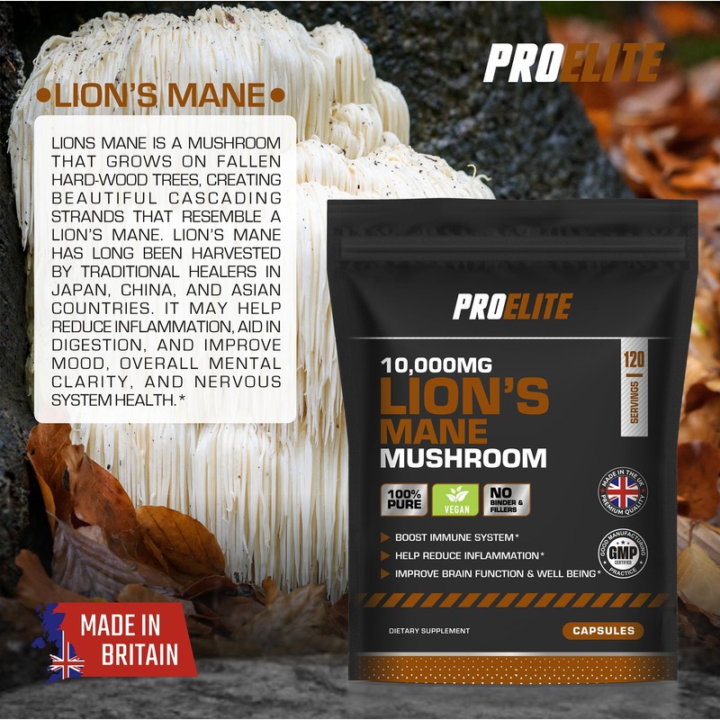 Lions Mane Mushroom Supplement 10,000mg - 120 Capsules Vegan High