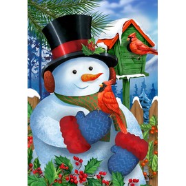 Snowman and Cardinals Winter House Flag 40" x 28" Briarwood Lane
