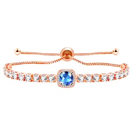 Oneress Blue CZ Bracelet Exquisite Crystal Bracelet Adjustable Slider Bolo Bracelet for Women YA4536 (Rose Gold-Blue)