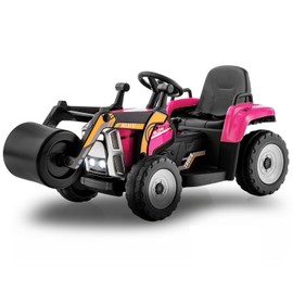 HONEY JOY Pink Ride On Car, 12V Electric Road Roller with Remote Control, Battery Powered Toddler Tractor with Adjustable Drum Roller, Horn & Music, Headlight, Ride On Construction Vehicle for Kids
