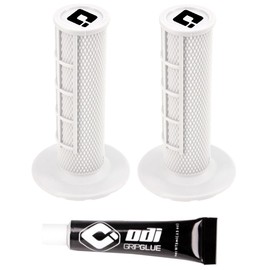 White Ruffian ODI MX Bike Grips Half Waffle 7/8" Handlebars Comes with Grip Glue