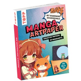 Manga Art Paper in DIN A6. With Soundword Drawing School. 75 Writing Papers (DIN A5, 220 g/m²), in 25 Designs, 16 Pages Soundword Drawing Course, Soft Cover