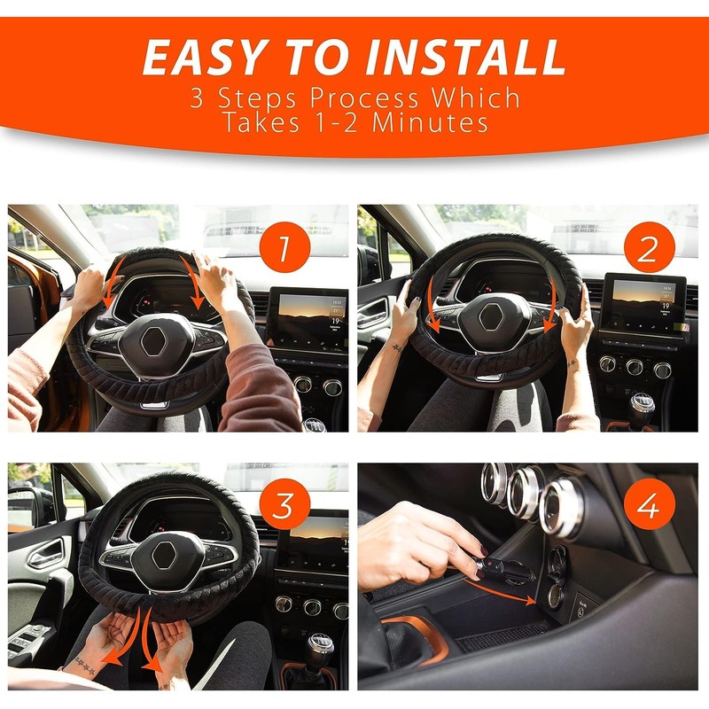 ZONETECH Car Heated Steering Wheel Cover 12V - Vehicle Hand