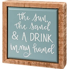 Primitives By Kathy 113428 The Sand and a Drink in My Hand Mini Box Sign, 3.50-inch Square, Wood