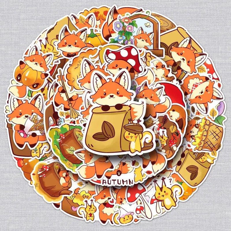 \ `tz Pegatinas Otoñales Little Fox Leisheng, 50 Unidades .