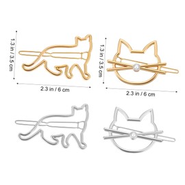 FRCOLOR Cat Hair Clip, 4 Pieces Metal Novelty Pearl Cat Shaped Hair Clips Cute Small Cat Barrettes Hairpins for Women Girls
