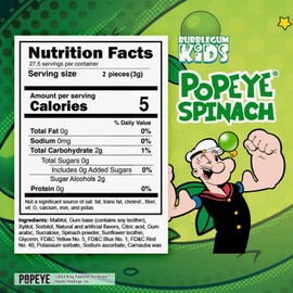 Bubblegum Kids Sugar Free Gum - For Kids and Adults - Xylitol Chewing Gum - Aspartame Free, Vegan Friendly - Popeye's Spinach Made With Real Spinach (Bubblegum Flavor)