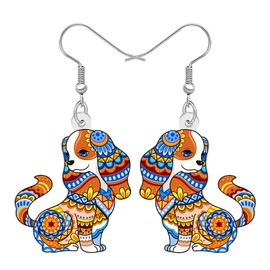 LONYOO Cavalier King Charles Spaniel Gifts Boho Dog Earrings Dangle Acrylic Charms Bohemian Jewelry Funky Dog Lover Gifts for Women Mom Pet Owners (Brown)