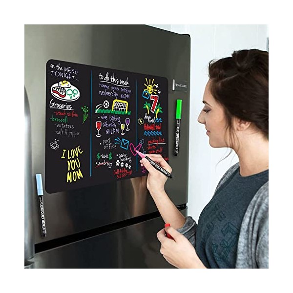 Magnetic Black Dry Erase Board for Fridge: with Bright Neon