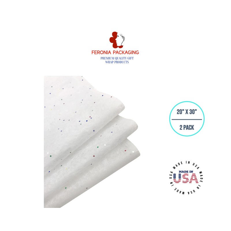 White Glitter Gift Wrapping Tissue Paper 20x30 2 Pack by