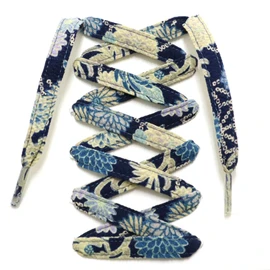 CocoLuck Crepe Shoelaces with Japanese Patterns, 46.1 inches (117 cm) - Navy