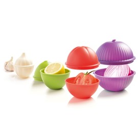 Mastrad Veggie Savers - Gemüse-Aufbewahrungsboxen - 4 Passformen: Knoblauch, Zwiebel, Zitrone, Tomate - Platzsparend - dauerhafte Frische und Geruchsneutralität für das Gemüse