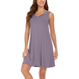 GYS Womens Bamboo-Derived Viscose Nightgowns Soft Sleeveless V Neck Nightdress Lightweight Sleep Shirt S-4XP, Violet, Large