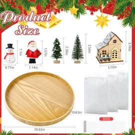 Weysat Village Christmas Candle Set White Candle Sand Round Wooden Tray House Snowman Santa Claus Trees for Table Top Centerpiece Decor