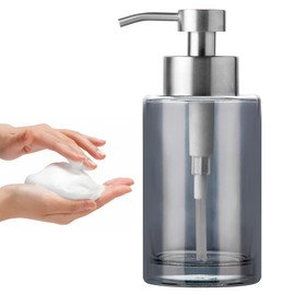 Enra Foaming Soap Dispenser,12oz Thick Glass Bathroom Soap Dispenser with Stainless Steel Pump,Dish Soap Dispenser,Soap Dispenser for Bathroom,Kitchen (Silver Foam Dispenser)