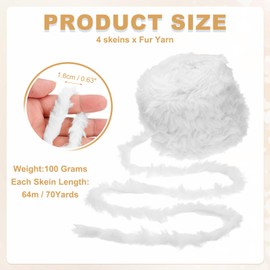 PATIKIL 70 Yards Fur Yarn, 4 Skeins 100 Grams Soft Plush Fluffy Chunky Polyester Faux Fur Eyelash Yarn for Crocheting Hand Knitting Blanket Hats Crochet Crafting, White