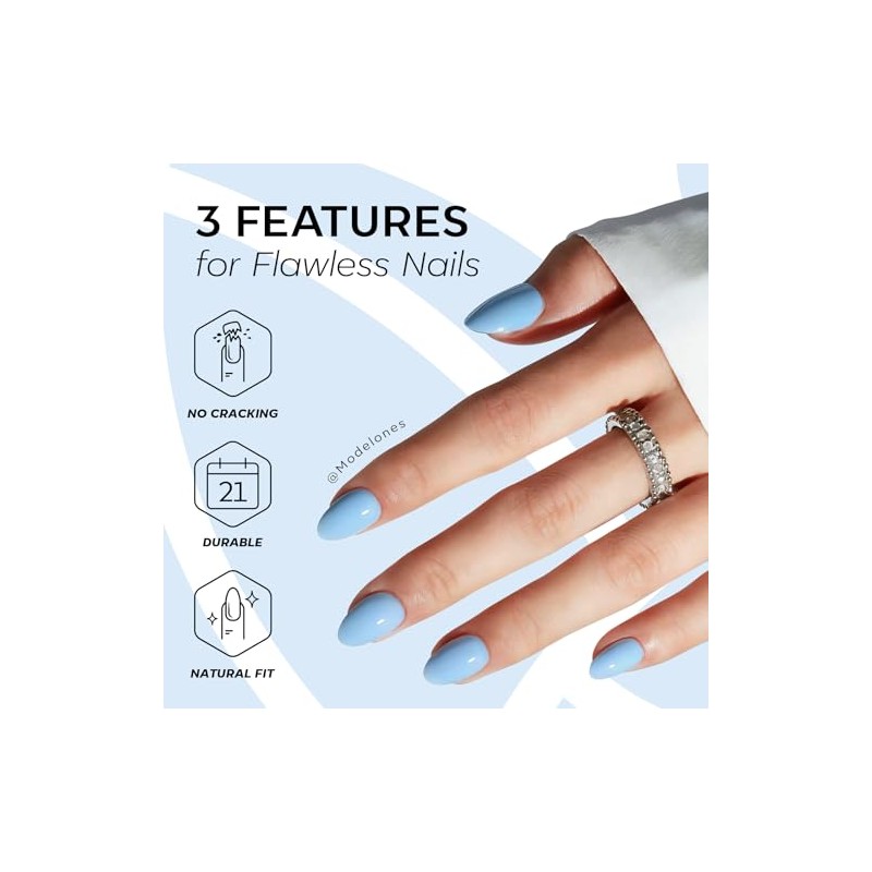 modelones Kit de uñas postizas ovaladas cortas azules con pegamento,