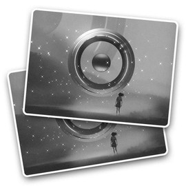 Rectangle Stickers(Set of 2) 7.5cm BW - Futuristic Girl Goals Focus Fantasy Fun Decals for Laptops,Tablets,Luggage,Scrap Booking,Fridges, #35949